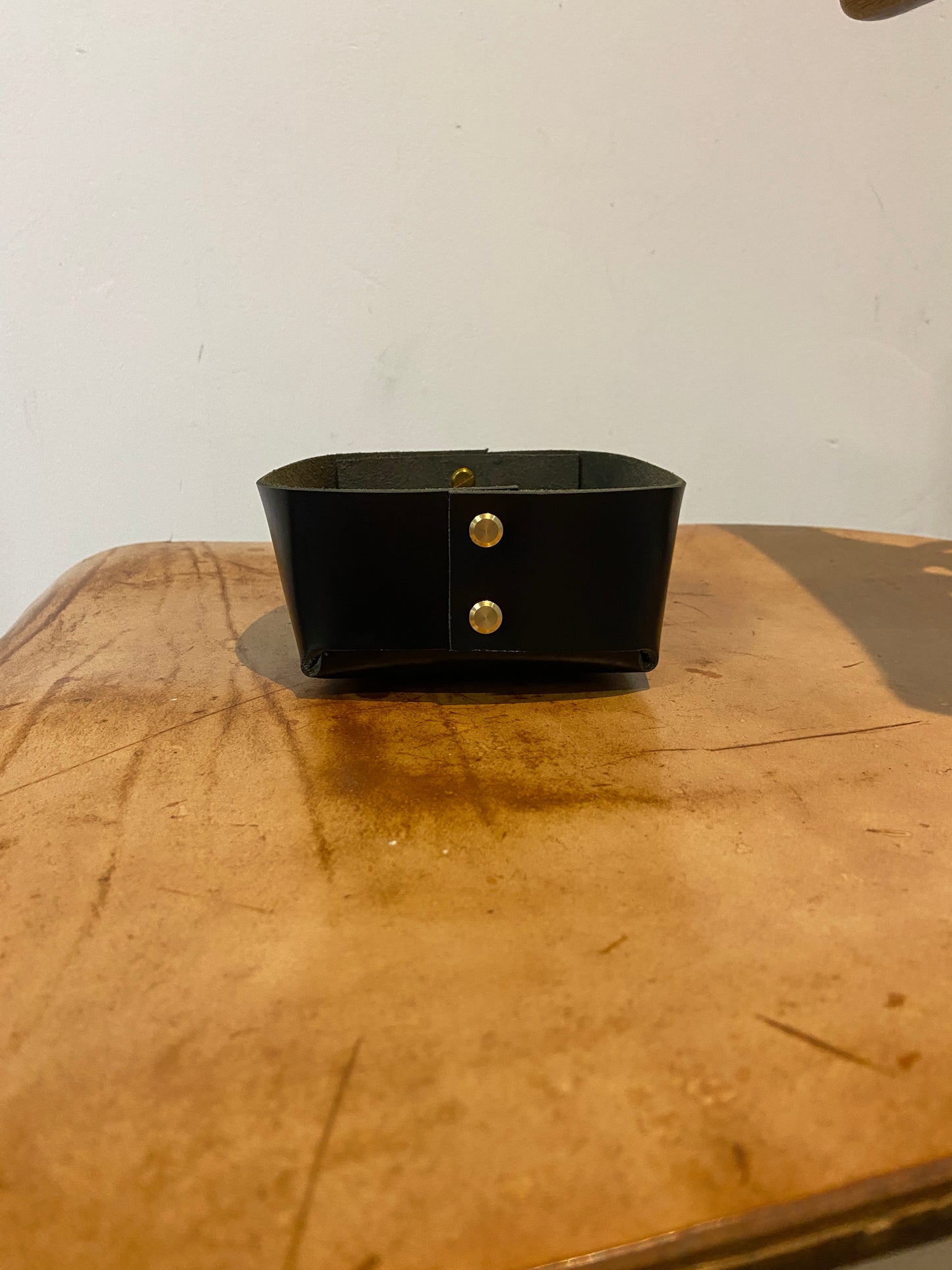 Brass rivet leather catch-all tray