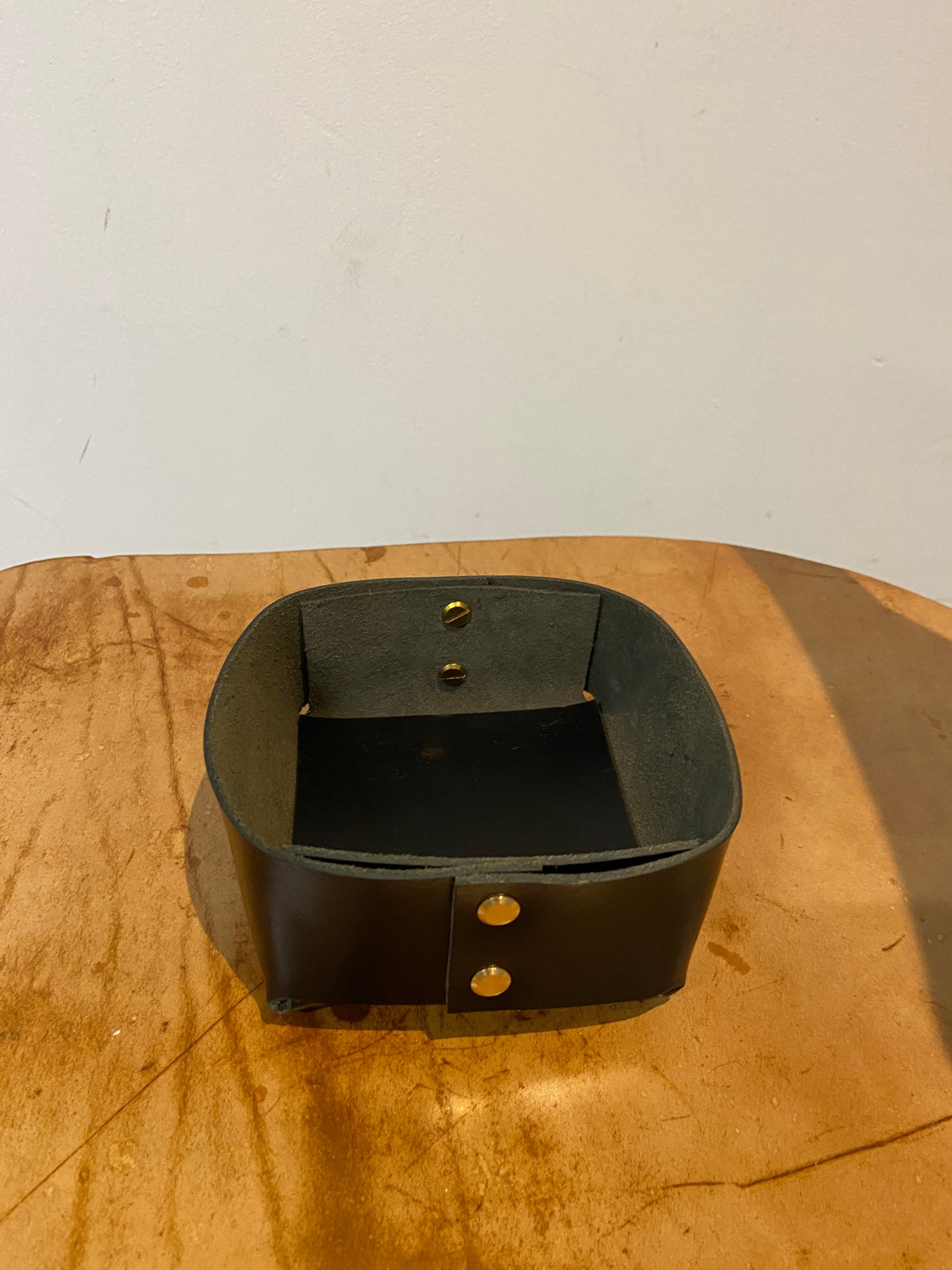 Brass rivet leather catch-all tray
